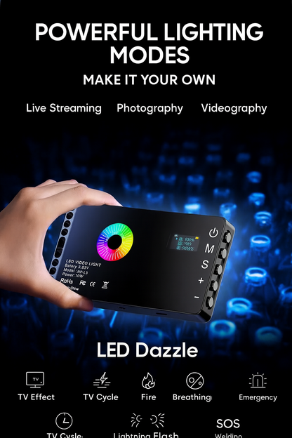 Professionele lamp met RGB-kleuren + powerbank