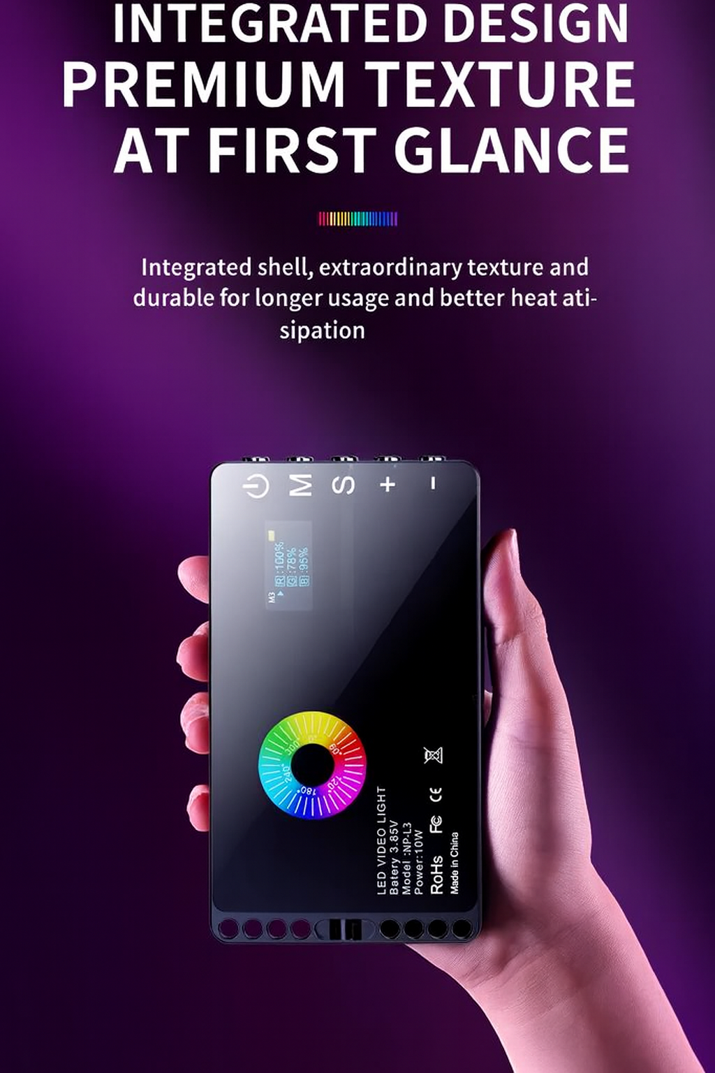 Professionele lamp met RGB-kleuren + powerbank