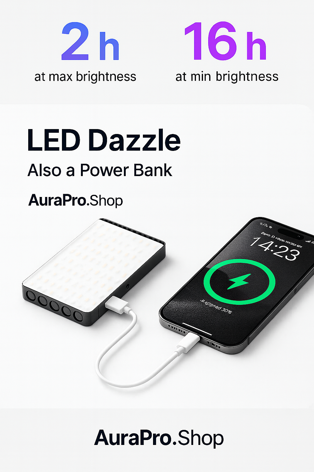 Professionele lamp met RGB-kleuren + powerbank